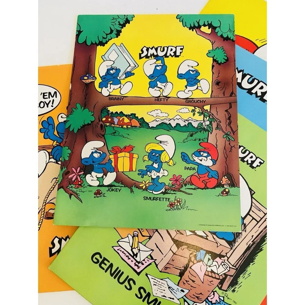 6 Vintage 1982 Smurfs Pocket Folders Mead Wallace Berrie Collectable Smurfs